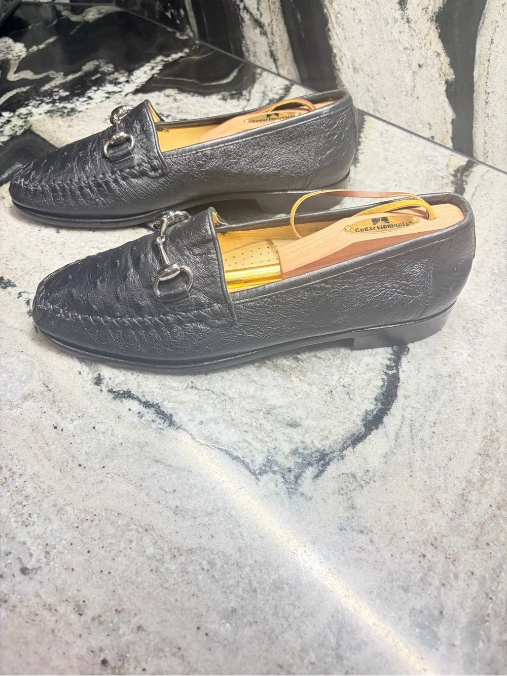 Zelli Genuine Ostrich Leather Bit Loafers Black Women’s 8M Made in Italy
